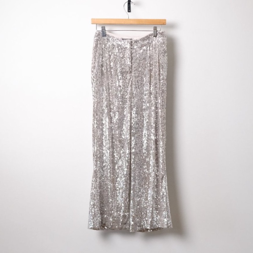 Express High Waisted Sequin Pleated Cropped Trouser Size Small - Picture 5 of 12